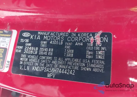 2017 Kia Soul + z USA, uszkodzony, nr VIN KNDJP3A58H7444242